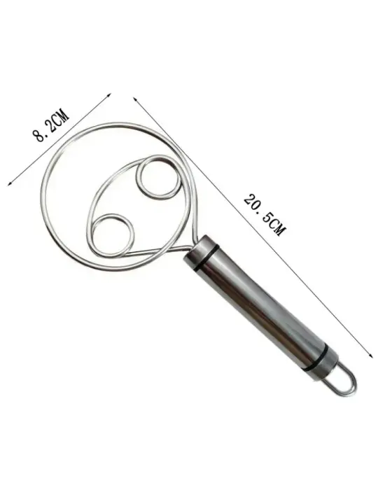 Herramientas para pasteles Batidor de masa danés de acero inoxidable Mezclador de mano de masa de pan holandés Mango de madera Herramientas para hornear de cocina Licuadora artificial - 1