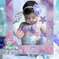 Pequeño marco de papel temático bajo el mar, suministros para fotografías de feliz cumpleaños, accesorios de decoración para fiesta de sirena - details 2