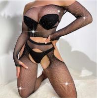 Conjunto de ropa interior de cristal de 2 piezas TRE sin entrepierna con parte superior de bodystocking de rejilla con diamantes de imitación sexy - details 4