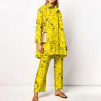 Conjunto de 2 piezas con estampado de Pamas para mujer, ropa de dormir holgada, pantalones de manga larga, ropa de calle, traje elegante, Vintage, otoño - details 5