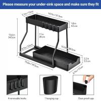 Práctico estante de especias de 2 capas, soporte para toallas de especias negro, impermeable, sin perforaciones, estante de almacenamiento para lavadora, escritorio - details 0