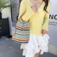 Bolso tejido de arcoíris de estilo bohemio, bolso de mano con borlas, bolso de cubo de verano, bolso de ganchillo tejido dulce para playa, vacaciones - details 3