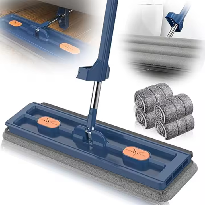 Juego de Fregona Plana de 360 Grados Herramienta de Limpieza de Superficies Grandes con Mango de Acero Inoxidable de 137 cm de Largo 4 Piezas de Tela - 1