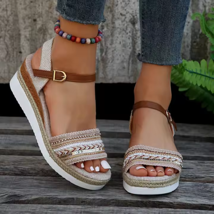 Sandalias de tacón de cuña para mujer, zapatos de moda, Verano - 1