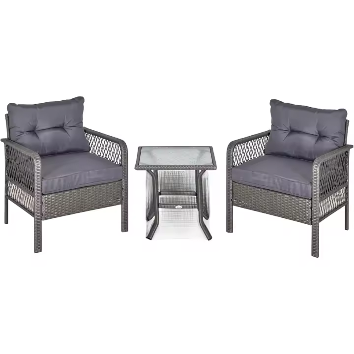 Muebles de Ratán para Jardín 3 Piezas: Sillones y Mesa de Vidrio Templado - 1