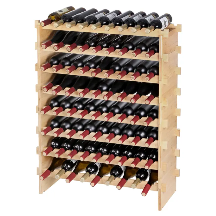 SucceBuy Botellero modular apilable de bambú para vino, 72 botellas, estante expositor de 8 niveles. Organice y exhiba la colección de vinos con estilo y funcionalidad. - 1