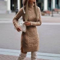 Nuevo vestido de mujer 2023 con cuello, manga larga, tejido grueso y elegante, envuelto en una torsión de pierna alta para otoño e invierno - details 7