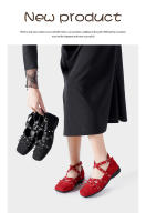 Arco rojo solo zapatos de las mujeres francés retro pequeños zapatos de cuero nuevo remache hebilla de cinturón pisos de ballet - details 0