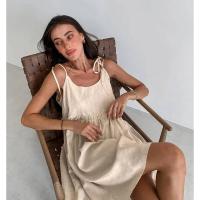 Vestido de tirantes de algodón y lino para mujer, informal, suelto, suave, con borde acanalado, estilo playero, primavera y verano - details 17
