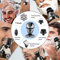 5-IN-1 Men Rechargeable Bald Head Electric Shaver 7D Floating Blade Head Beard Nose Ear Hair Trimmer Razor Clipper Facial Brush - details 4