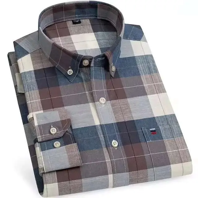 Camisa de manga larga para hombre de primavera y otoño 100% algodón Oxford Stripe Home Casual Large 5XL-6XL-7XL - 1