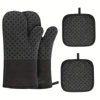 Manoplas de silicona y almohadillas térmicas para horno, mitones gruesos resistentes al calor y almohadillas térmicas para asar, hornear, cocinar, asar, calentar, 4 Uds. - details 1