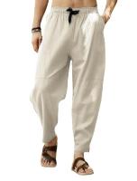 Pantalones de lino y algodón para hombre, ropa de calle transpirable, de Color sólido, informal, para correr, primavera y verano - details 1