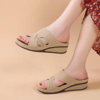 Zapatillas de mujer de talla grande, nuevas de verano, con plataforma, tacón medio, punta abierta, cruzadas y de color sólido. - details 6