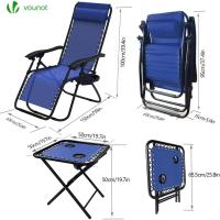 Set de 2 Sillas de Jardín Plegables Silla de Gravedad Cero Reclinable con Soporte para Bebidas y Reposacabezas Extraíble Carga Máxima 120kg Negro - details 27