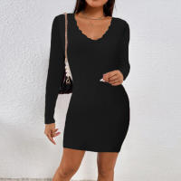 Vestido de Suéter de Punto de Manga Larga con Cuello en V Ajustado Nuevo para Mujer - details 3