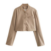BUNO-novedad de verano, producto, moda para mujer, Chaqueta corta de manga larga con cuello levantado Simple, abrigo, pantalones sueltos, conjunto informal - details 9