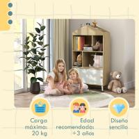 Estante de Madera para Niños 4 Compartimentos Diseño Abierto y Cajón Ideal para Habitación y Sala de Juegos Blanco y Natural - details 1