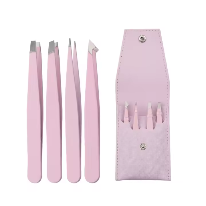 4pcs Eyebrow Hair Removal Tweezer Slant Edge Precision Tweezers with Tight Bite for Men Women & Kids - 1
