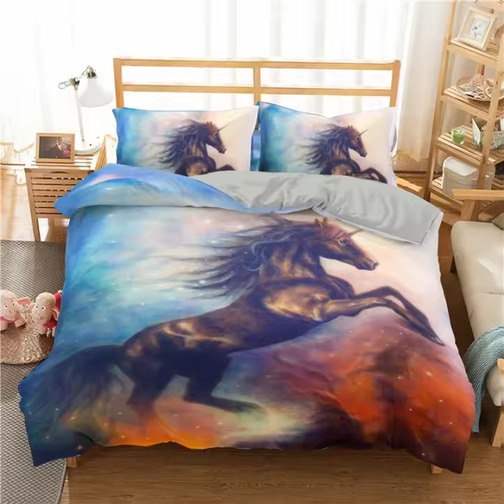 Juego de Ropa de Cama de Dragón Blanco Unicornio 3D Cubierta de Cojín de Microfibra - 1