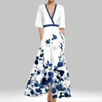 Vestido de manga larga con cuello en V, estampado, entallado y elegante para mujer, primavera 2025 - details 6