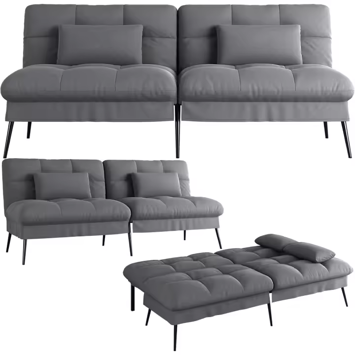 Sofá cama plegable de tela para salón, tipo loft, color gris, con almohada y respaldo ajustable en 5 niveles. - 1