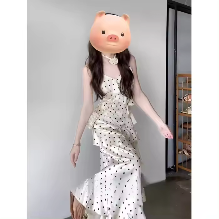 Camisola de Puntos de Polka con Cintura Ajustable Efecto Adelgazante Puro Deseo Borlas - 1