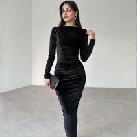 Maxi vestidos ajustados para mujer, vestido de noche elegante y bonito, cuello redondo, manga larga, Color sólido, nuevo, a la moda - details 10