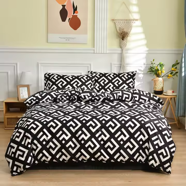 Súper King Seda de Cama con Estampado de Mármol Negro Funda de Edredón Simple Estilo Muebles de Dormitorio Conjunto de Ropa de Cama 220x240 - 1