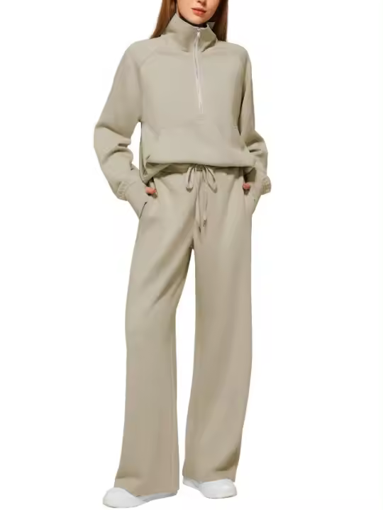 Conjuntos de dos piezas para mujer, tops y pantalones de cuello alto informales, trajes de moda para mujer, otoño - 1