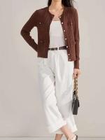 Cárdigan informal y cómodo para mujer con botones de cuello redondo, chaqueta cálida de manga larga, diseño holgado - details 5