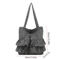 Bolso de hombro de estilo coreano Vintage con hojas de loto, bolso con cordón estampado a la moda, bolso de mano a cuadros bonito, bolsa de almacenamiento - details 0