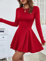 Vestido rojo simple de mujer cintura alta vestido mediano y largo - details 1