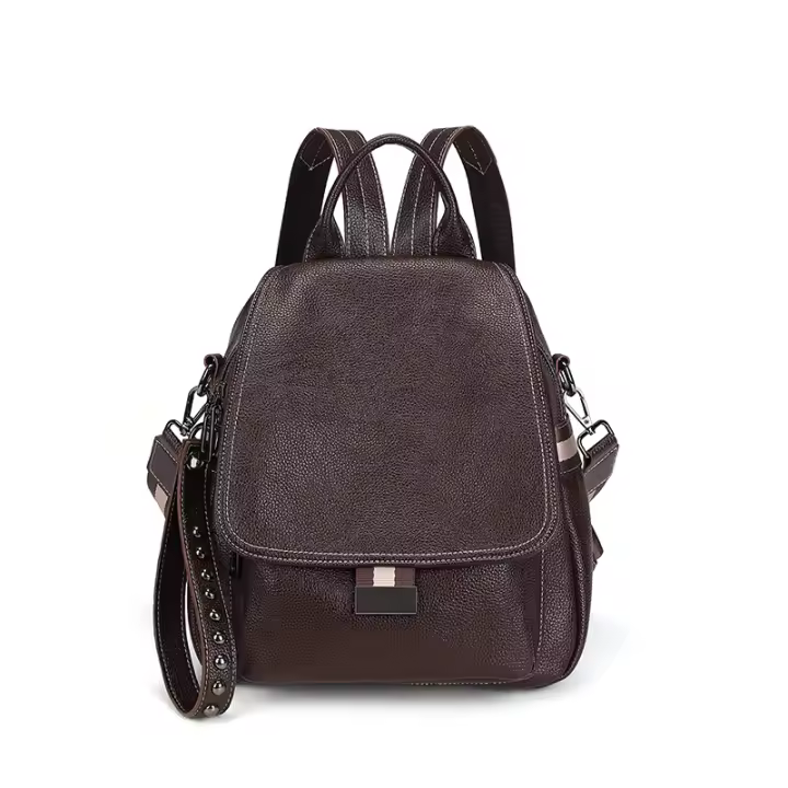 Mochila de cuero genuino para mujer, bolso de moda, bolsas de viaje antirrobo, estilo urbano, plegable, de cuero suave, bolso trasero vintage, bolsas impermeables, estilo punk, personalidad callejera - 1