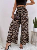 Moda clásico estampado leopardo elástico cintura caída sensación holgada y casual Pantalón de pierna ancha - details 0