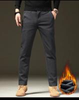 Ropa de marca, pantalones informales cálidos de lana para invierno, pantalones Cargo aterciopelados ajustados de trabajo de sarga marrón y gris con cintura elástica de algodón para hombre - details 6