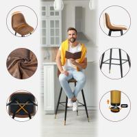 Taburete de Bar Industrial Vintage Altura de 72,5cm, Diseño de Resalto y Reposapiés, Tapizado de Gamuza, Marrón - details 10