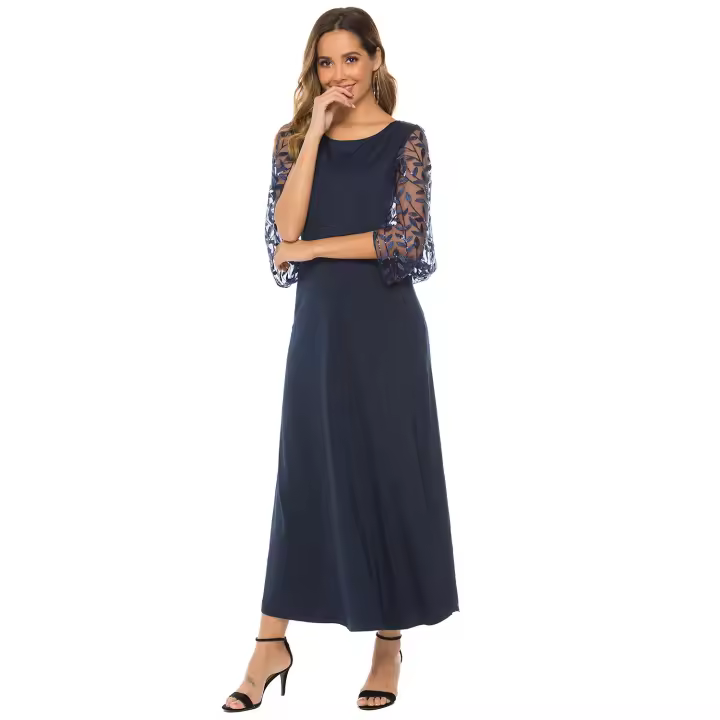 Vestido de noche largo con manga de murciélago y cuello redondo, Color sólido, talla grande, novedad de Otoño de 2025 - 1