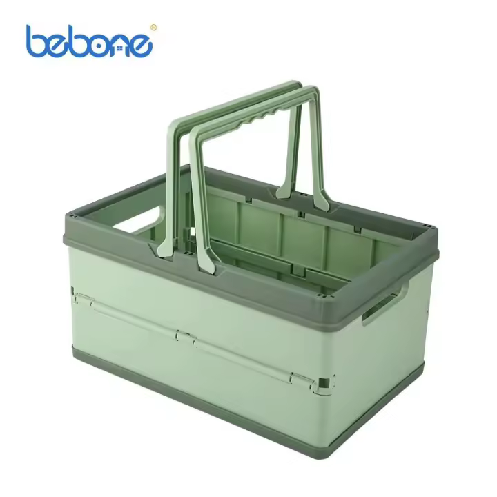 Caja de almacenamiento plegable con tapa de madera de nuevo diseño, cesta de camping plegable de plástico con asa - 1