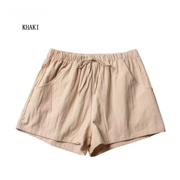 Pantalones Cortos de Lino Casuales de Alta Cintura para Mujeres Pantalones Cortos de Algodón para el Gimnasio Moda Deportiva para Mujeres en Negro - 1
