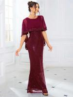 Largo con lentejuelas y mangas de murciélago, gasa, elegante vestido de noche elástico fiesta de graduación para mujer - details 2