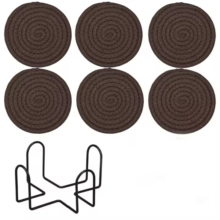 Posavasos con soporte para taza, tapete antideslizante resistente al calor, vajilla resistente a altas temperaturas, mesa de comedor, 6 uds. - 1