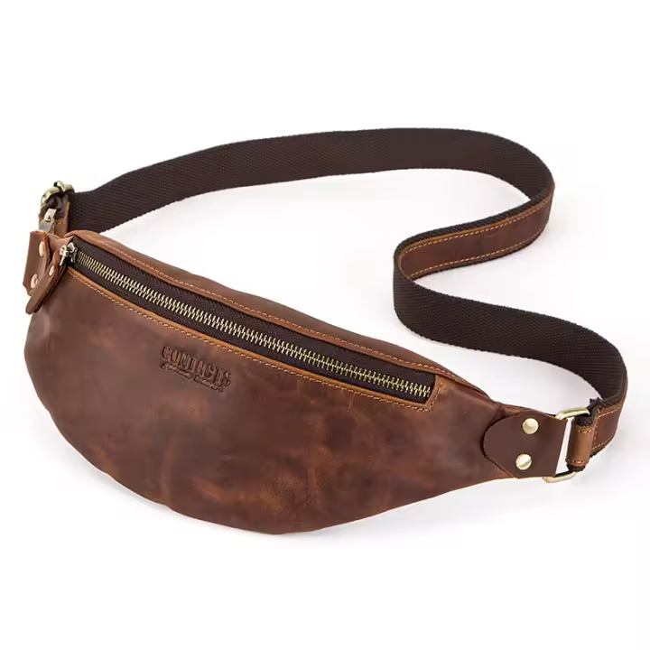 Bolsos de Cintura de Cuero Auténtico CONTACT'S para Hombres Bolso de Viaje Bolsa de Pecho para Teléfono Material de Revestimiento Poliéster Estilo Crazy Horse Bolsa de Hombro Único Adecuado para Primavera/Verano - 1