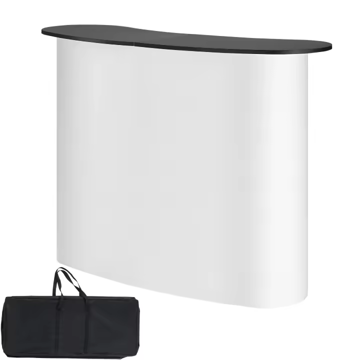 SucceBuy Mesa portátil para podio de feria comercial, mostrador de exposición plegable con estante de almacenamiento y bolsa de transporte para venta al por menor y promociones - 1