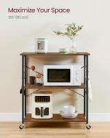 Estantería de Cocina con Ruedas, Carrito de Servicio de 3 Niveles, Estantería para Microondas, Horno, Tostadora, Marco de Metal con 6 Ganchos, Marrón Rústico y Negro KKS60XV1 - details 36