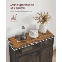 Aparador, Armario de Cocina, Armario de Almacenamiento, con 2 Puertas Correderas, 33 x 100 x 80 cm, Estantes Ajustables, para Salón, Marrón Rústico y Negro - details 5