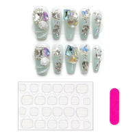 Uñas naturales irrompibles falsas, largas, hechas a mano, color verde claro, uso sencillo para uso diario y fiestas - details 0
