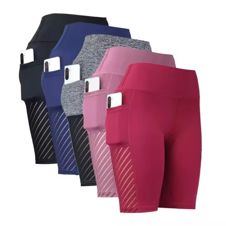 Leggings sin costuras con bolsillo para mujer, pantalones cortos de entrenamiento de gimnasia, tela de malla de cintura alta para levantamiento de cadera y yoga - 1