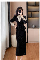 Vestido de noche de terciopelo ligero de lujo para mujer, estilo francés, para otoño e invierno, nuevo vestido de noche de alta gama con temperamento y corte ajustado, de un solo paso - details 2