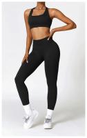 Conjunto de Yoga 2 Piezas Deporte para Mujeres Ropa de Gimnasio con Sujetador Deporte Mallas Cintura Alta Shorts Yoga Leggings Traje de Fitness Material Exterior de Nylon - details 30